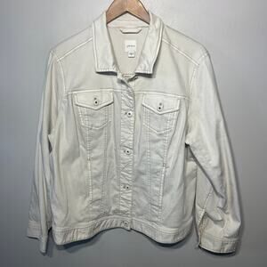 J. Jill Denim Jacket Creamy White Jean Spring Vacation Casual Mature Button XL